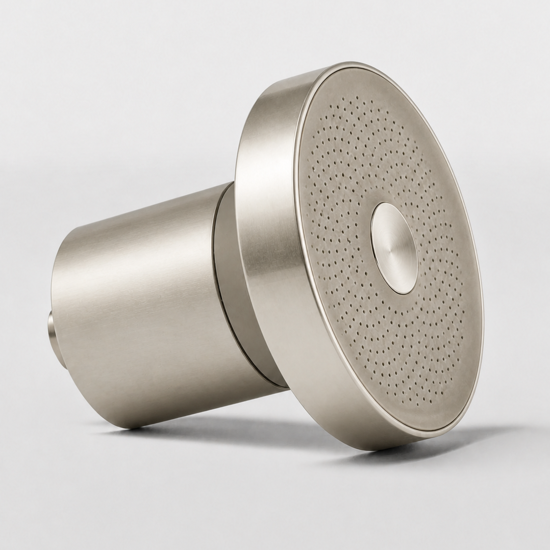 PorePlus filtered showerhead in Brushed Nickel, three-quarter view on white