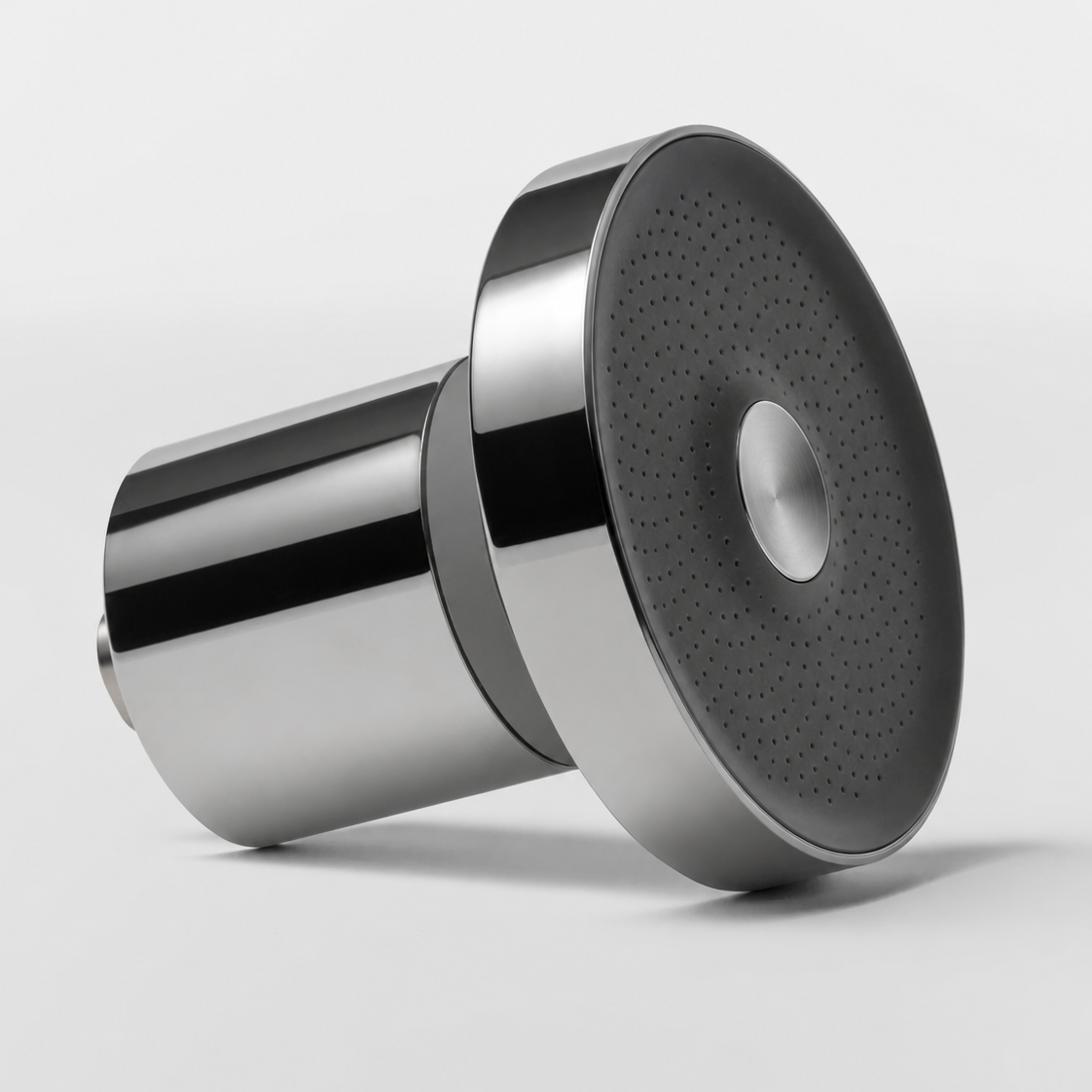PorePlus filtered showerhead in Chrome, three-quarter view on white