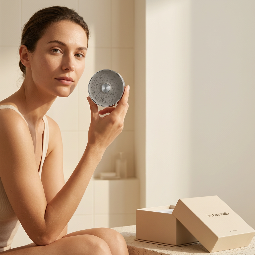 PorePlus filtered showerhead in a running shower